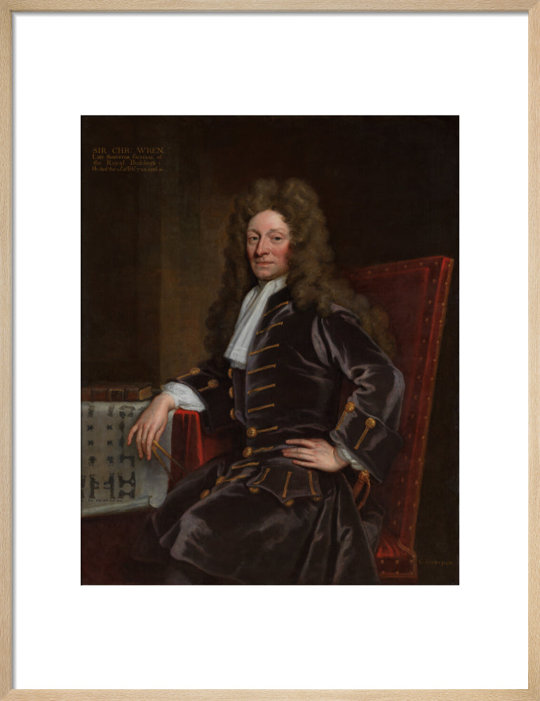 Sir christopher wren portrait print (art print, medium, natural frame)