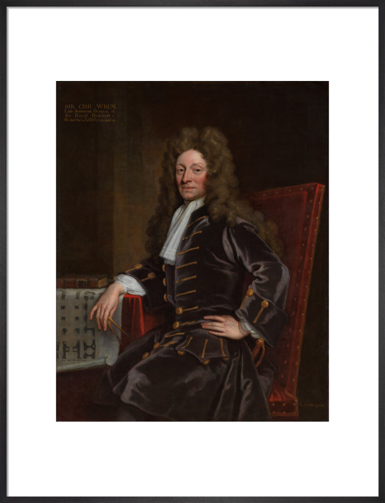 Sir christopher wren portrait print (art print, large, black frame)