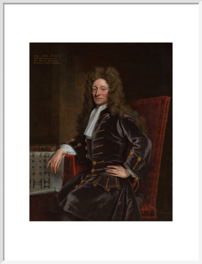 Sir christopher wren portrait print (art print, large, white frame)