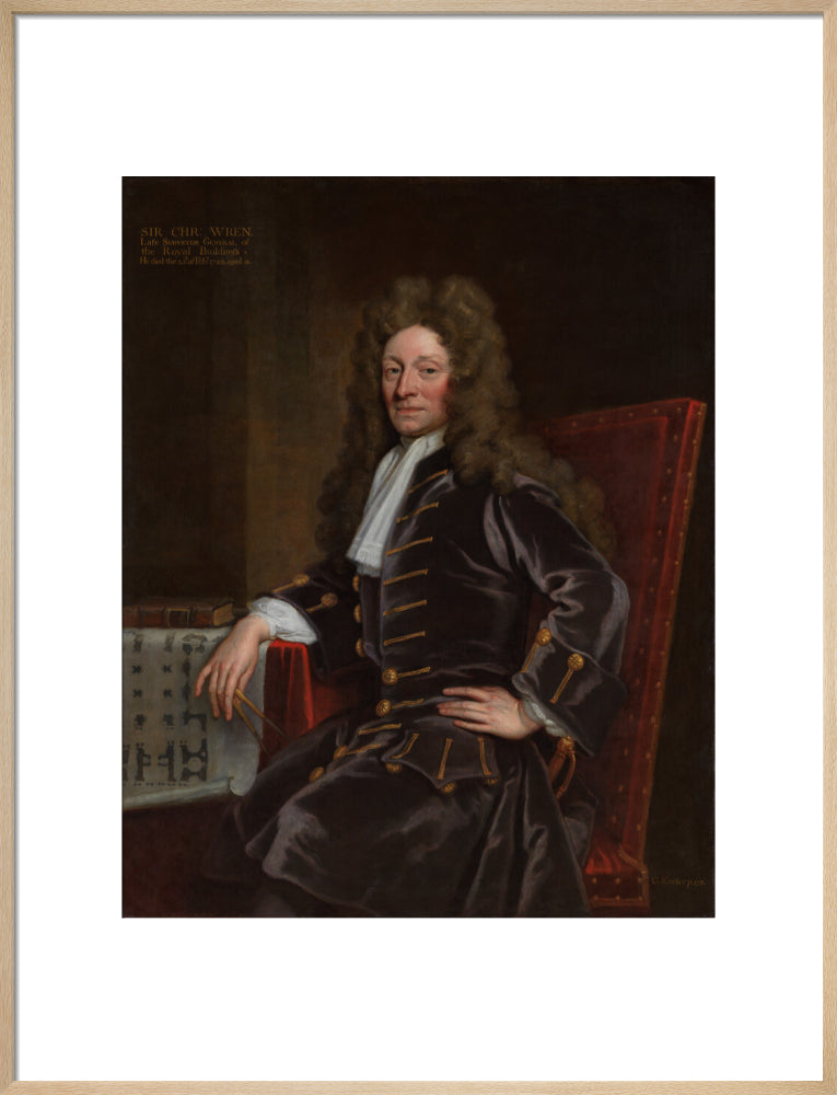 Sir christopher wren portrait print (art print, large, natural frame)