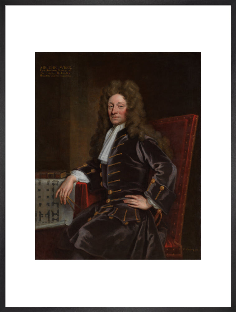 Sir christopher wren portrait print (art print, extra large, black frame)