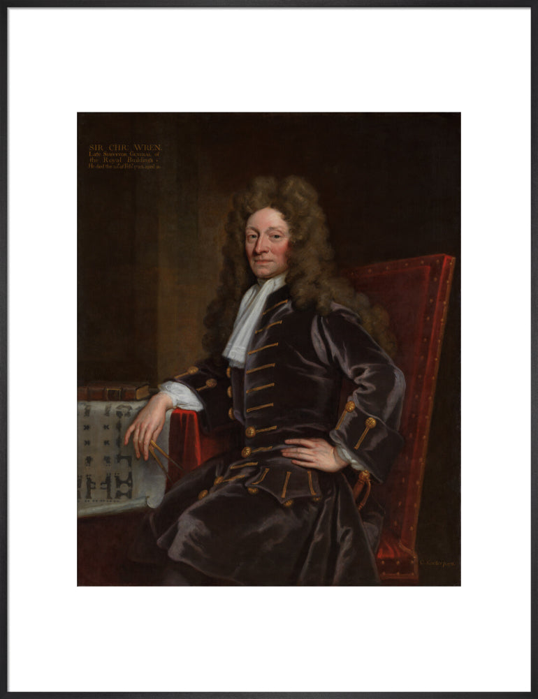 Sir christopher wren portrait print (art print, extra large, black frame)