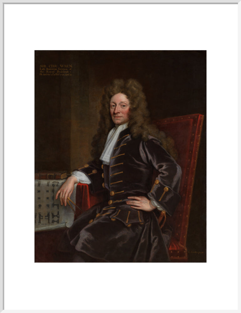 Sir christopher wren portrait print (art print, extra large, white frame)