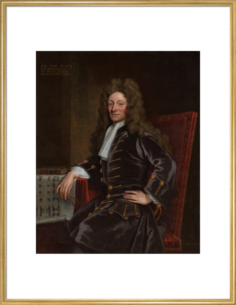 Sir christopher wren portrait print (art print, extra large, gold frame)