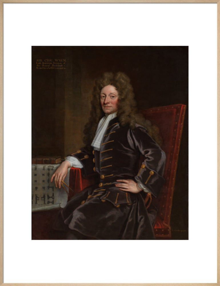 Sir christopher wren portrait print (art print, extra large, natural frame)