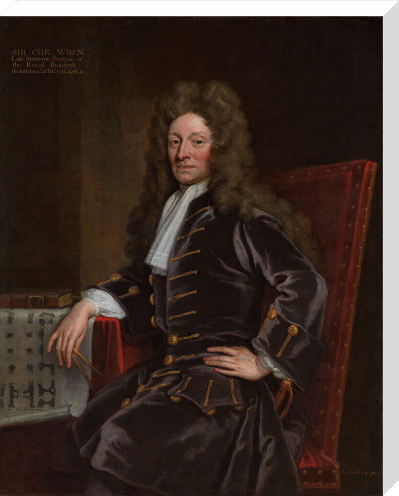 Sir christopher wren portrait print (stretched canvas, large, no frame)