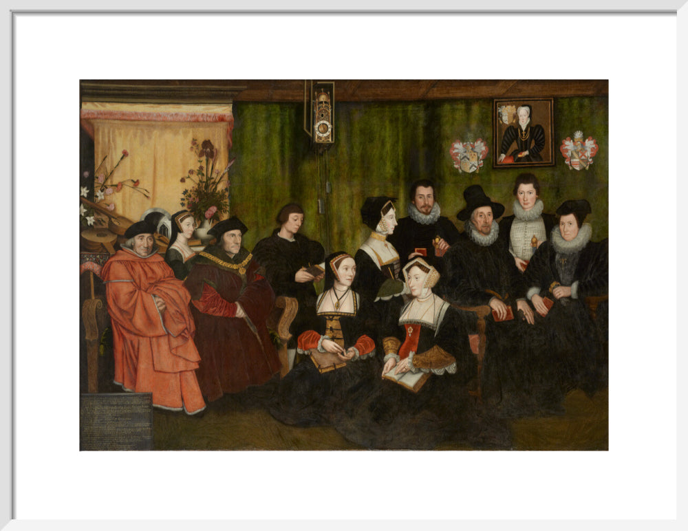 Sir thomas more, his father, his household and his descendants portrait print (art print, medium, white frame)