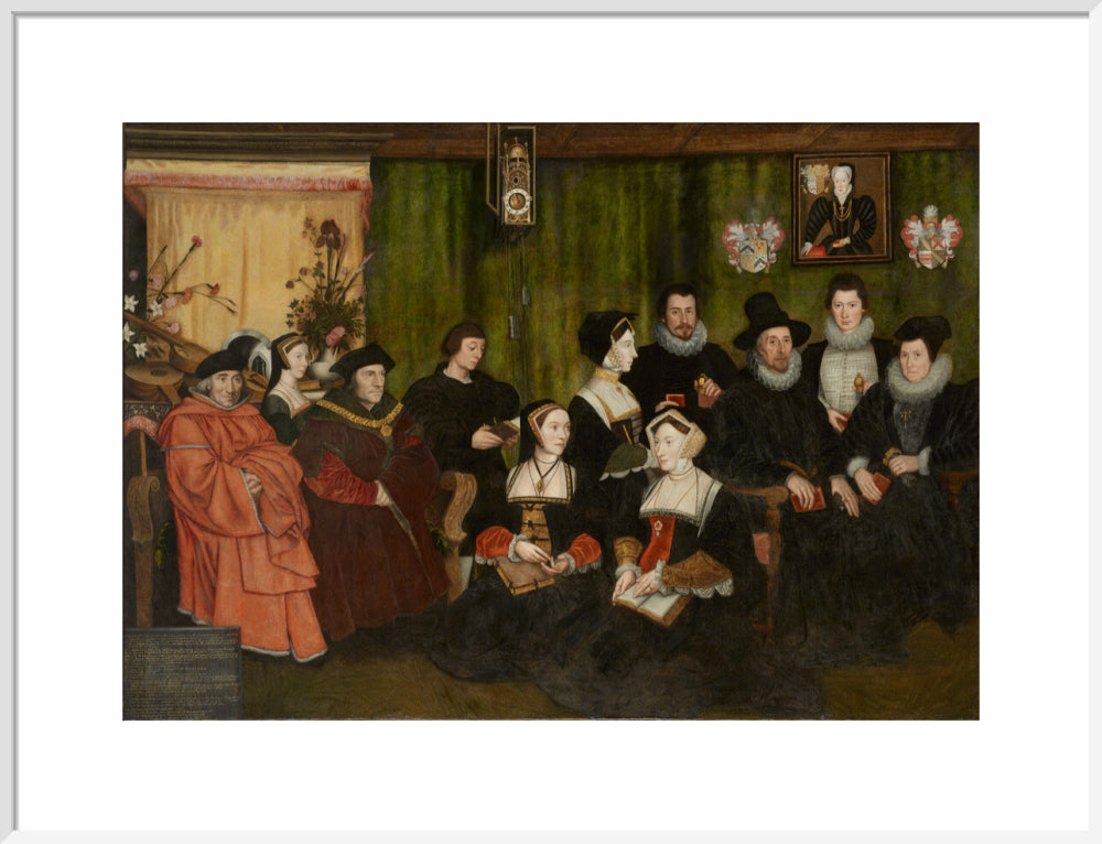 Sir thomas more, his father, his household and his descendants portrait print (art print, large, white frame)