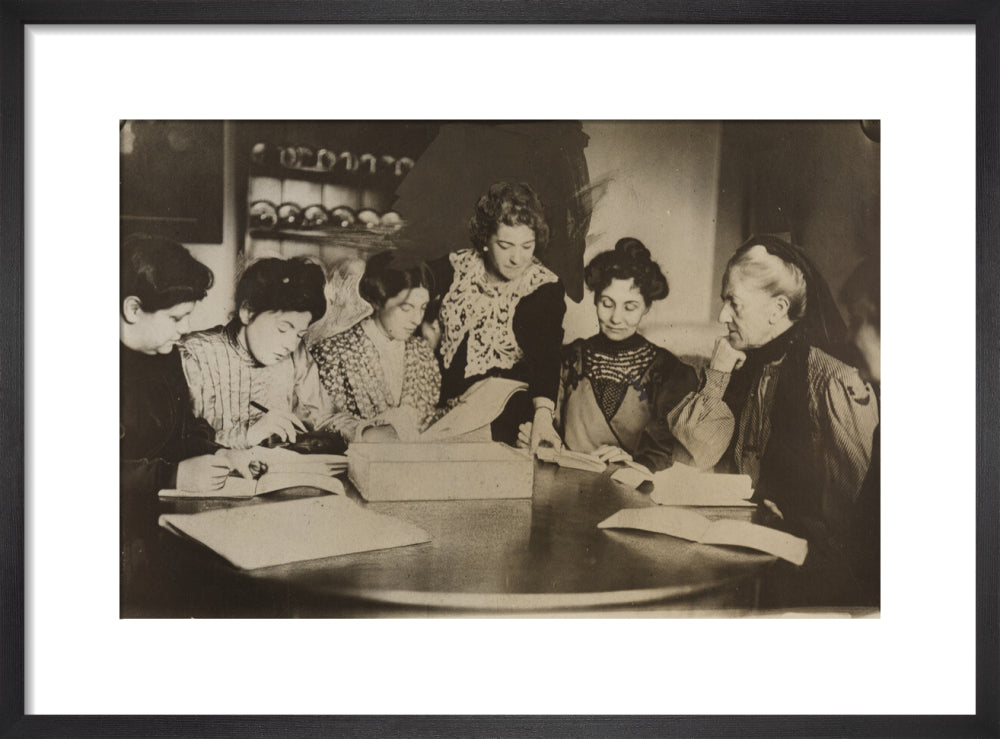 Suffragette committee meeting portrait print (art print, small, black frame)