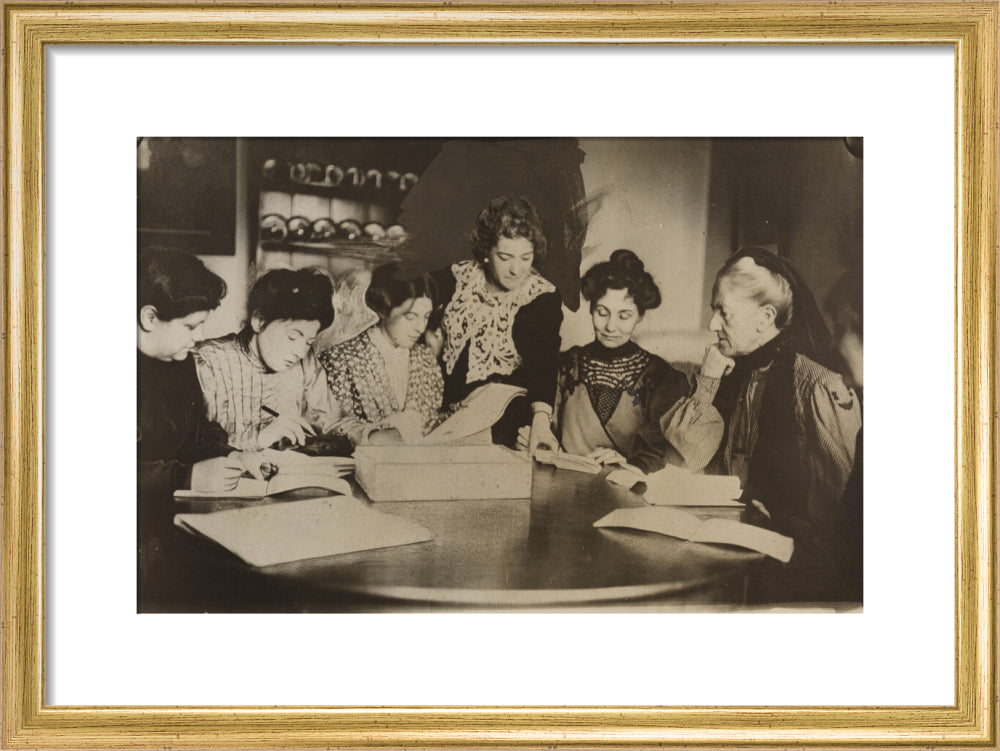 Suffragette committee meeting portrait print (art print, small, gold frame)