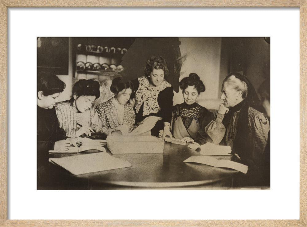 Suffragette committee meeting portrait print (art print, small, natural frame)