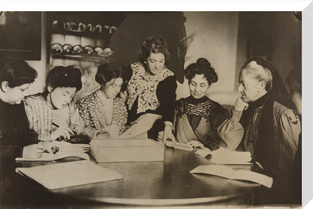 Suffragette committee meeting portrait print (stretched canvas, large, no frame)