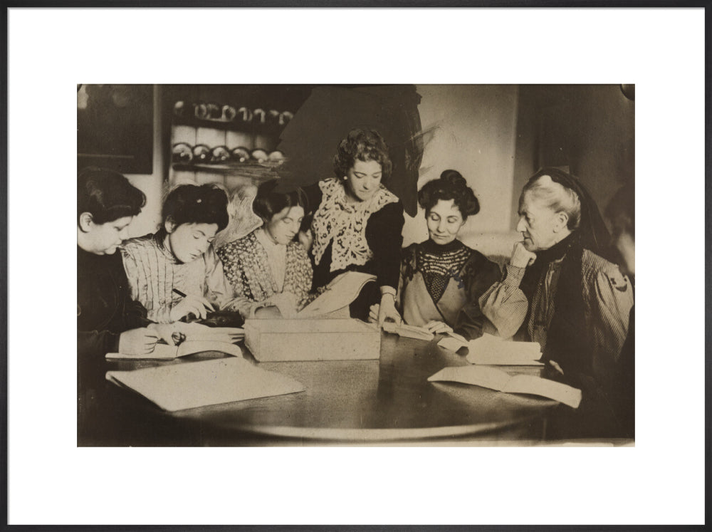 Suffragette committee meeting portrait print (art print, extra large, black frame)