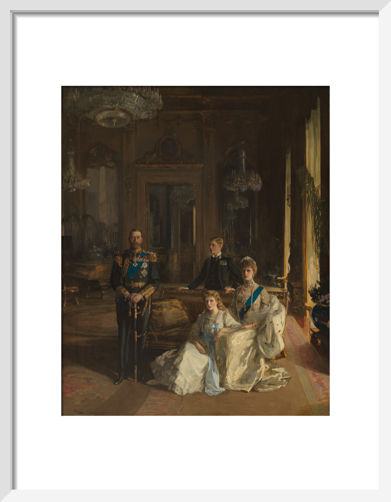 The royal family at buckingham palace, 1913 portrait print (art print, small, white frame)