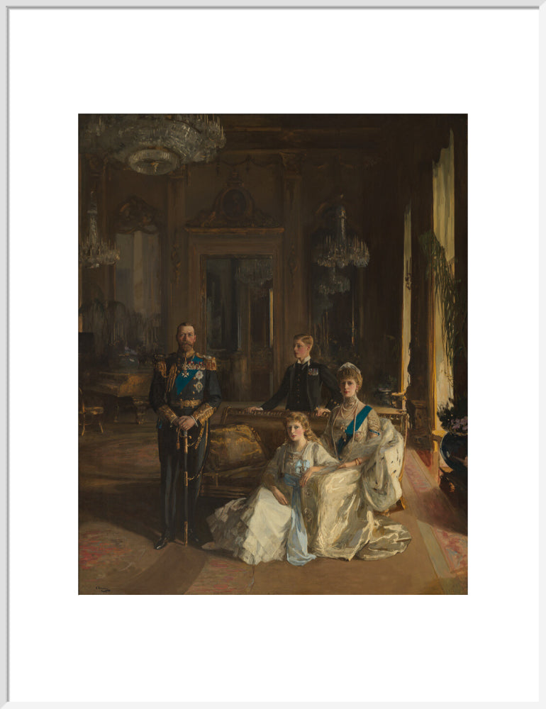 The royal family at buckingham palace, 1913 portrait print (art print, extra large, white frame)
