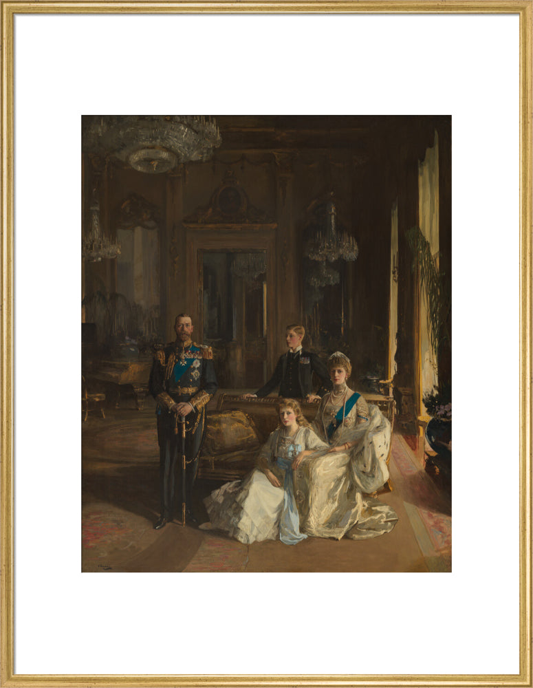 The royal family at buckingham palace, 1913 portrait print (art print, extra large, gold frame)