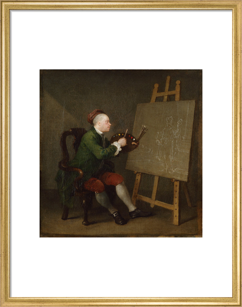 William hogarth portrait print (art print, medium, gold frame)