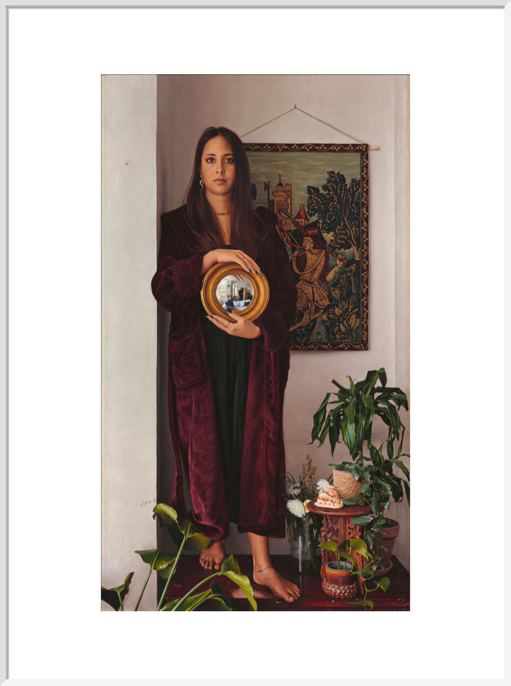 Double portrait with mirror (art print, extra large, white frame)