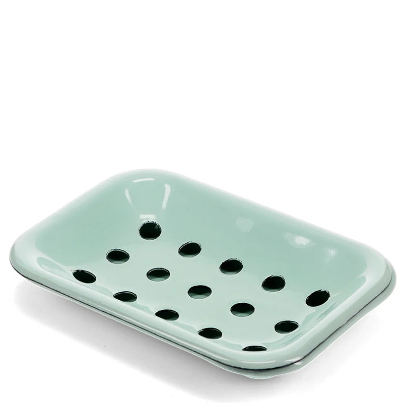 Two part enamel soap dish green