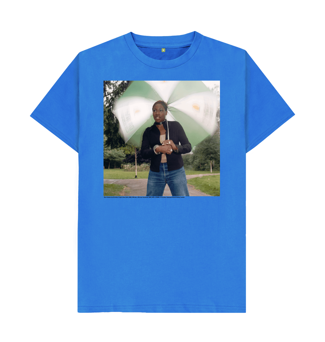 Bright blue printed t shirt front