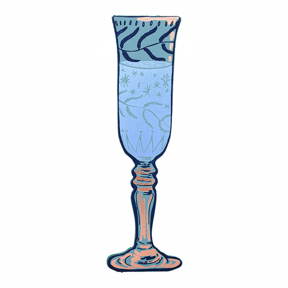 Wine glass bookmark blue silver front