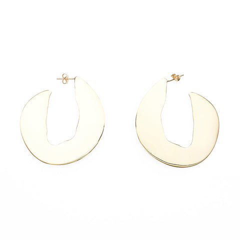 A pair of large rounded hook shaped stud earrings in gold 