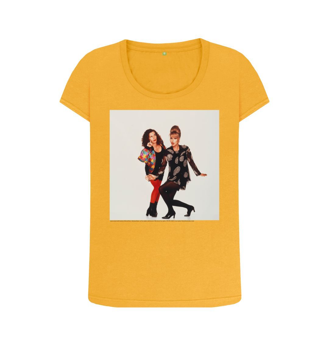 Mustard joanna lumley; jennifer saunders as edina and patsy in 'absolutely fabulous' women's scoop neck t shirt
