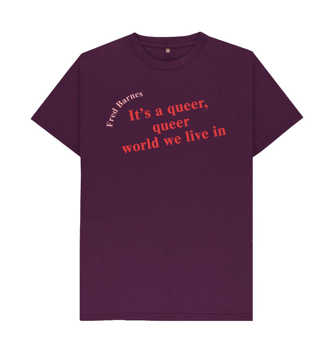 Purple fred barnes quote unisex t shirt with red font