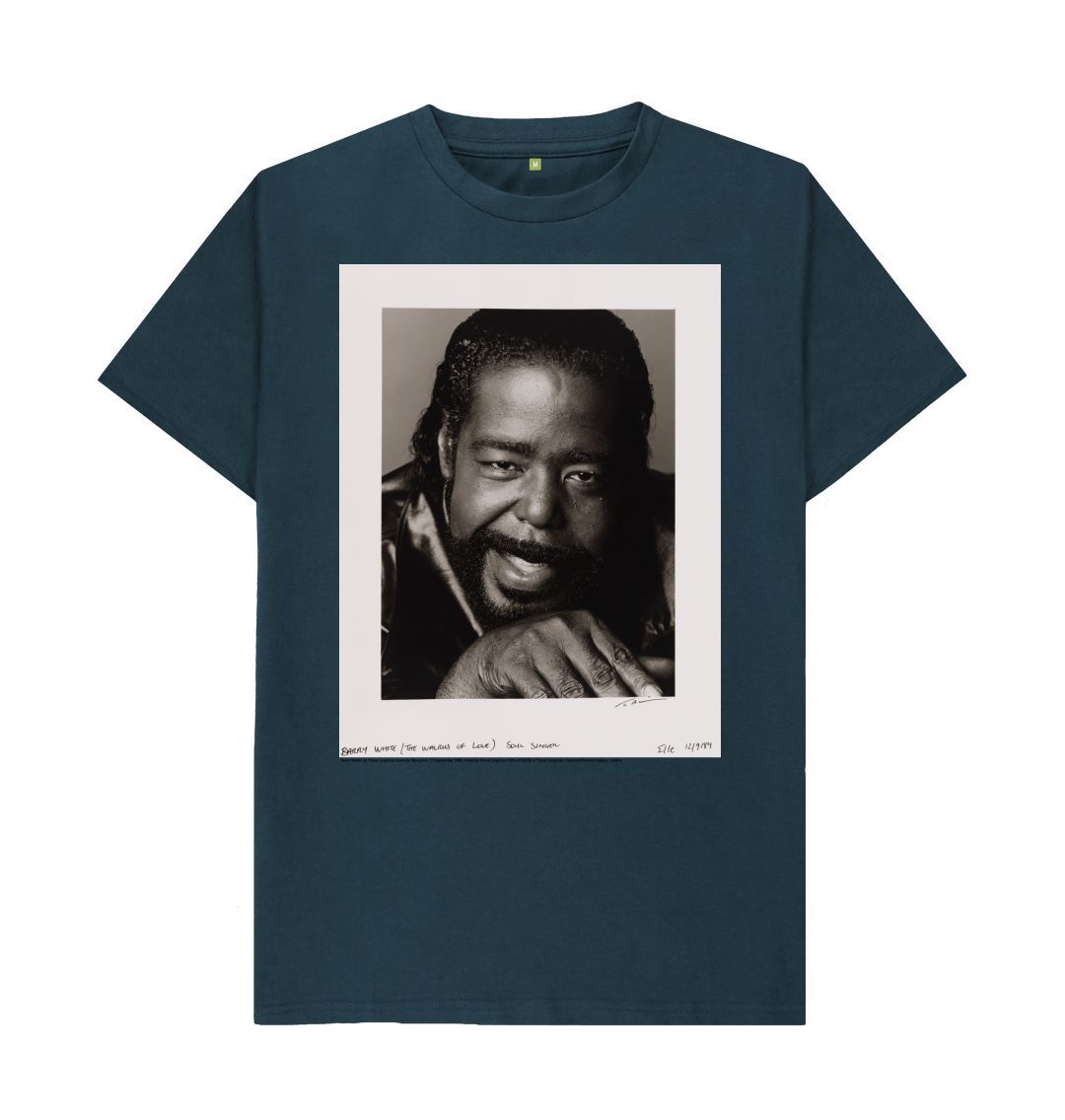 Denim blue barry white unisex crew neck t shirt