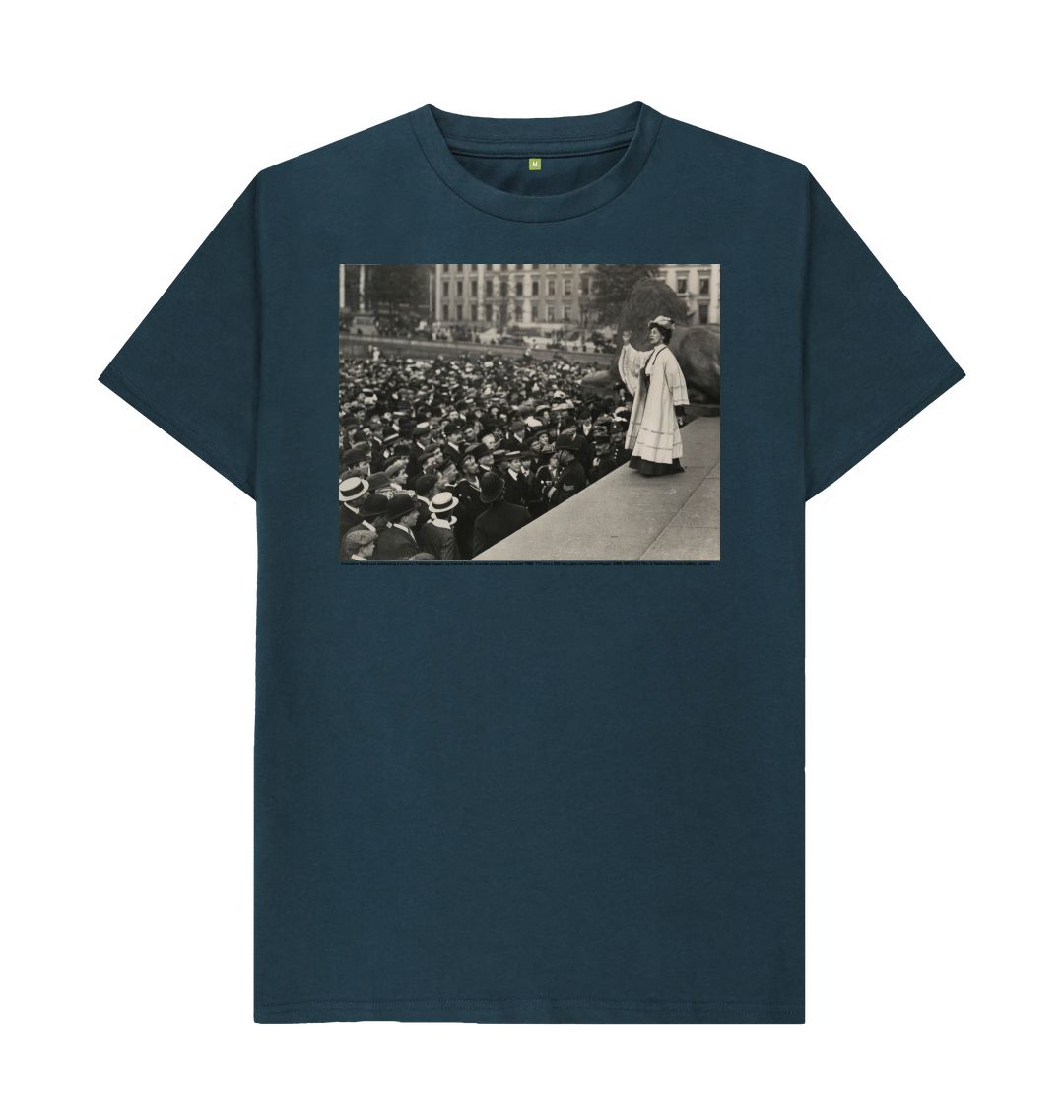 Denim blue emmeline pankhurst addressing a crowd in trafalgar square unisex t shirt