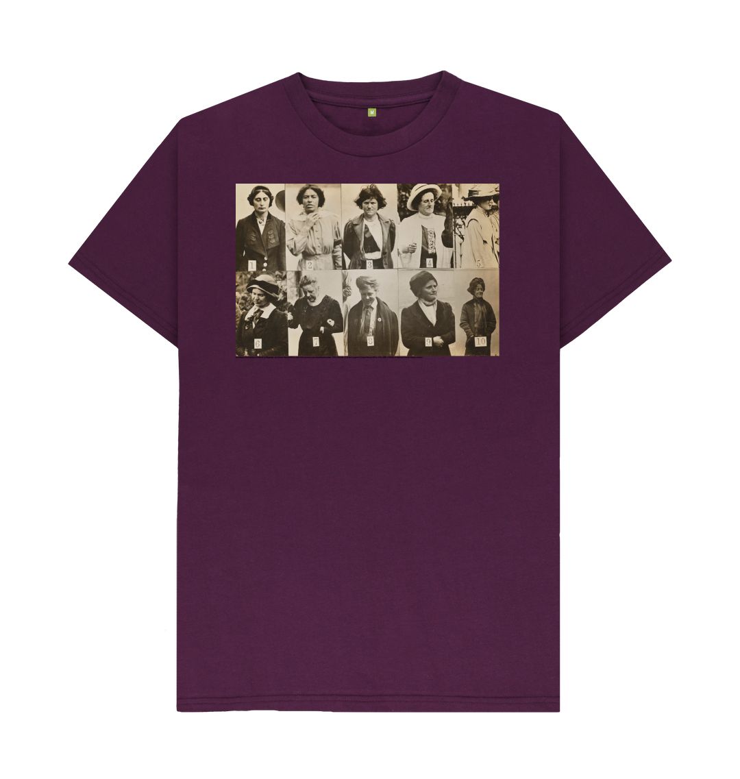 Purple 'surveillance photograph of militant suffragettes' unisex t shirt