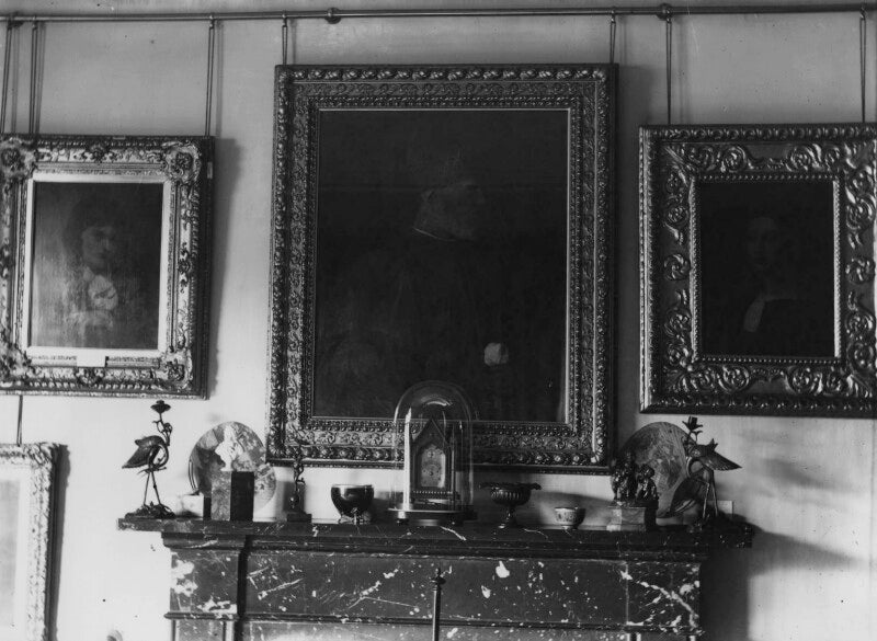 View of mantelpiece and paintings at john ruskin's home npg x12196