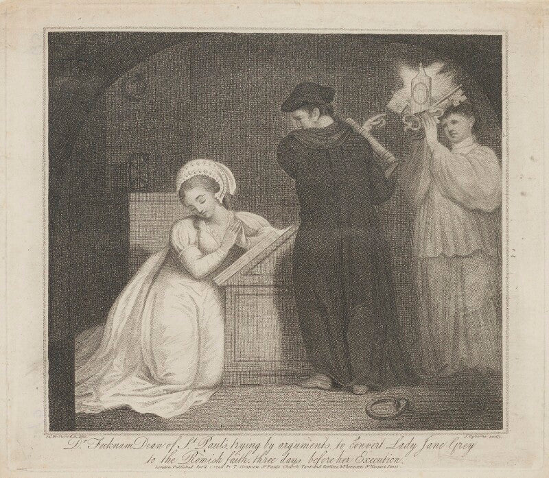 Dr fecknam trying to convert lady jane grey to the romish faith npg d36331
