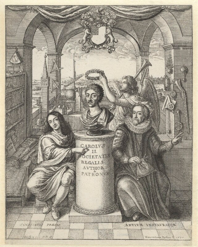 Frontispiece to 'the history of the royal society of london' by thomas sprat npg d2945