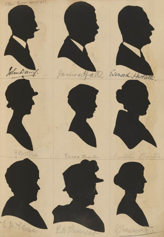 E.m. solomon; g. m. atkins; john davey; e.m. thomasset; james hall; sylvia (essex) barter; s. thomasset; sautelle barter; everard hesketh npg d46609