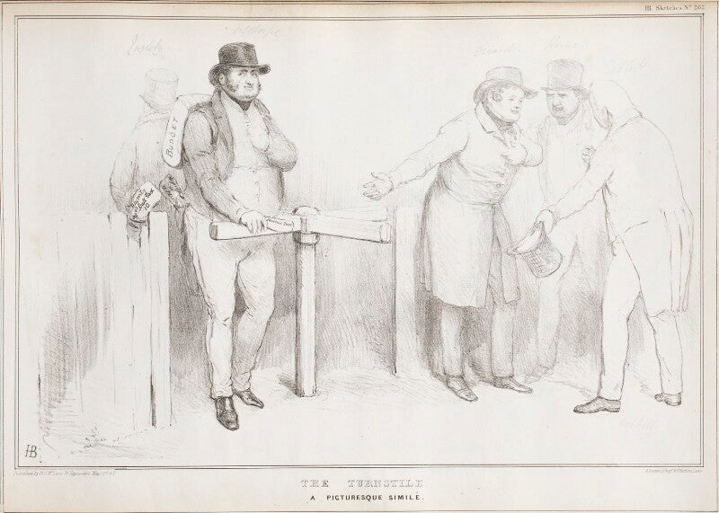 'the turnstile. a picturesque simile.' (sir william amcotts ingilby, 2nd bt; john charles spencer, 3rd earl spencer; daniel o'connell; joseph hume; william cobbett) npg d41197