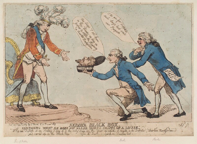 'neddy's black box' (king george iv; king charles i (head of); edmund burke; richard brinsley sheridan) npg d12397