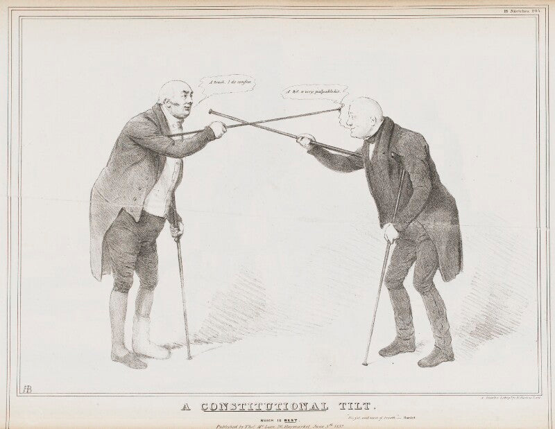 A constitutional tilt (henry richard fox (later vassall), 3rd baron holland; william draper best, 1st baron wynford) npg d41139