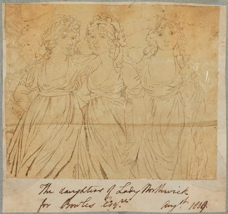 'the daughters of lady northwick'; anne rushout, lady harriet cockerell (née rushout) and elizabeth bowles (née rushout) npg d17655