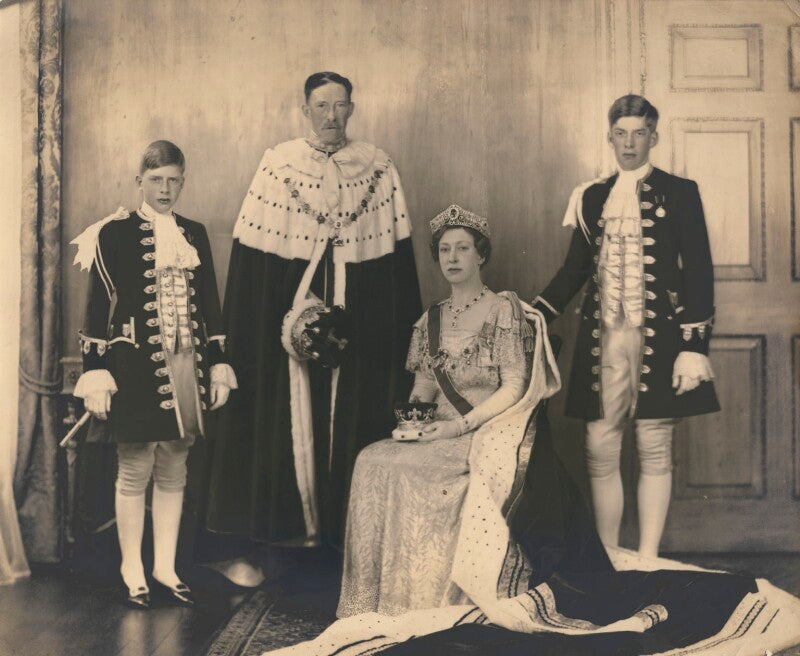 Hon. gerald david lascelles; henry george charles lascelles, 6th earl of harewood; princess mary, countess of harewood; george lascelles, 7th earl of harewood npg x199618
