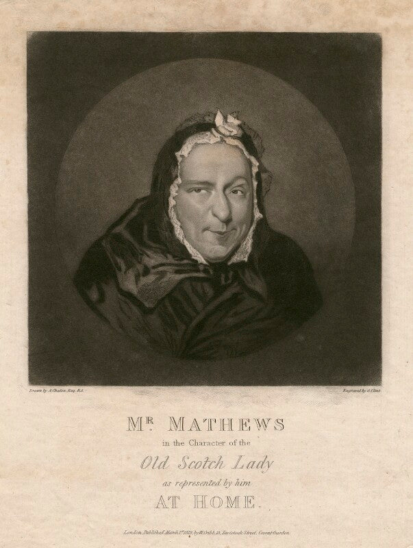 Charles mathews as the old scotch lady in 'at home' npg d3685