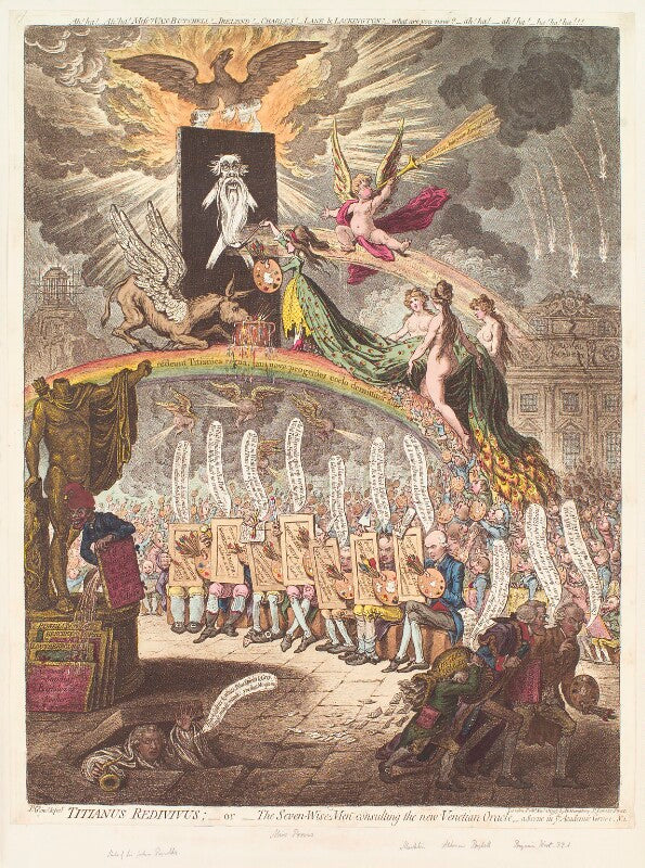 'titianus redivivus; or the seven wise men consulting the new venetian oracle' npg d13085