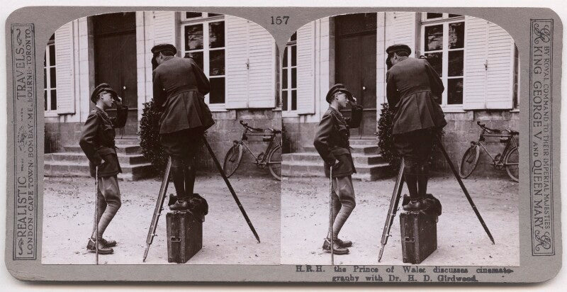 'h.r.h. the prince of wales discusses cinematography with dr. h.d. girdwood' (prince edward, duke of windsor (king edward viii); hilton dewitt girdwood) npg x196209