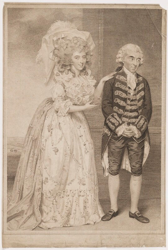 Elizabeth (née farren), countess of derby; thomas king as lady emily and sir clement in burgoyne's 'the heiress' npg d35136