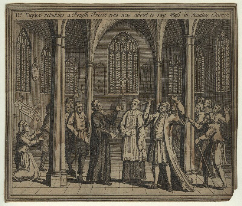 Dr taylor rebuking a popish priest who was about to say mass in hadley church (thomas taylor) npg d23440