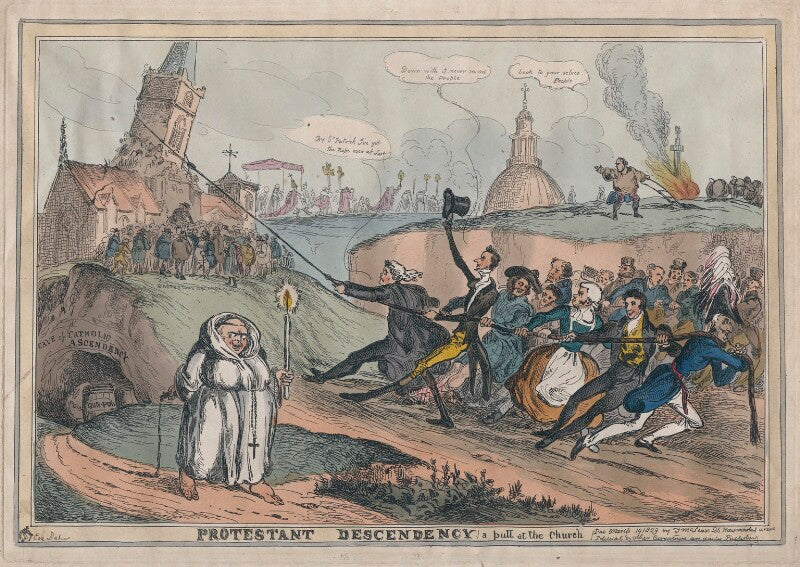 'protestant descendency, a pull at the church' (pope leo xii (annibale sermattei della genga); john scott, 1st earl of eldon; daniel o'connell; sir francis burdett, 5th bt; sir james mackintosh; henry brougham, 1st baron brougham and vaux; sir robert...) npg d48743