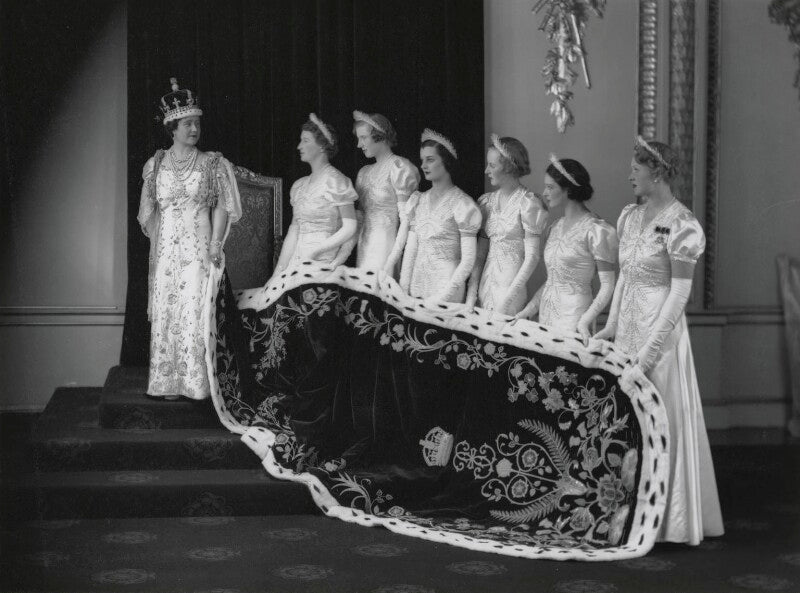 Queen elizabeth, the queen mother at the coronation with her six maids of honour npg x32323