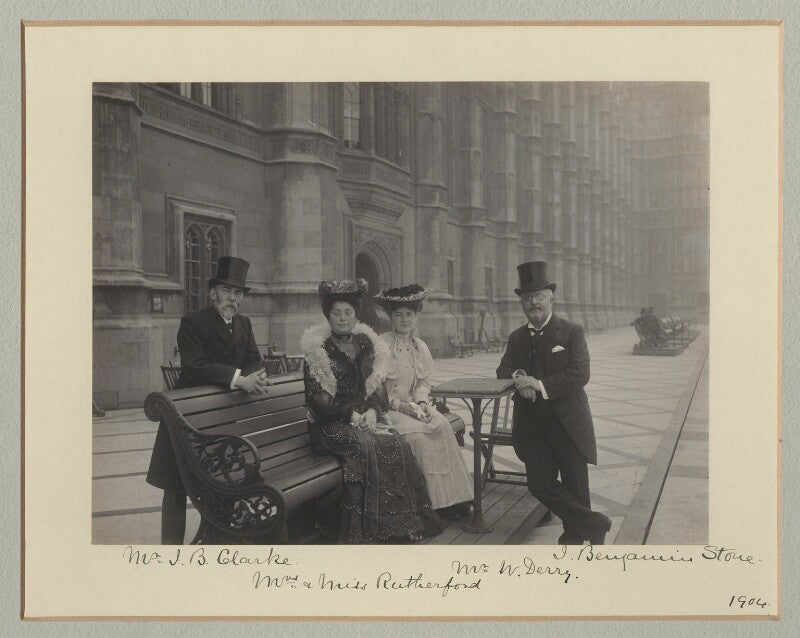 J.b. clarke; elspeth rose (née strachan), lady rutherford; miss rutherford; william derry npg x135135