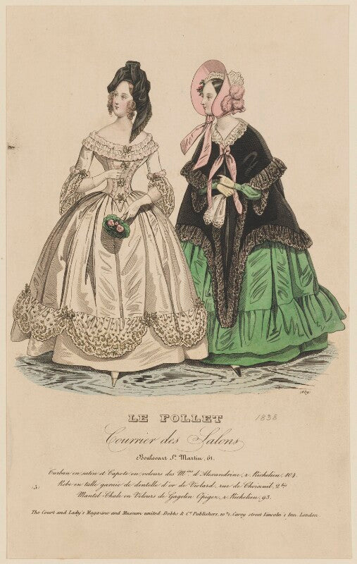 Ball dress and walking or carriage costume, march 1838 npg d47737