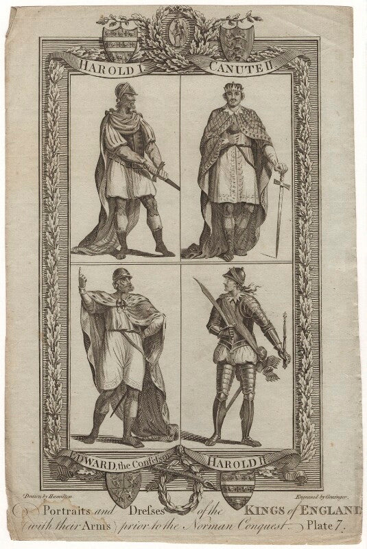 Portraits and dresses of the kings of england, (with their arms), prior to the norman conquest plate 7 npg d8869